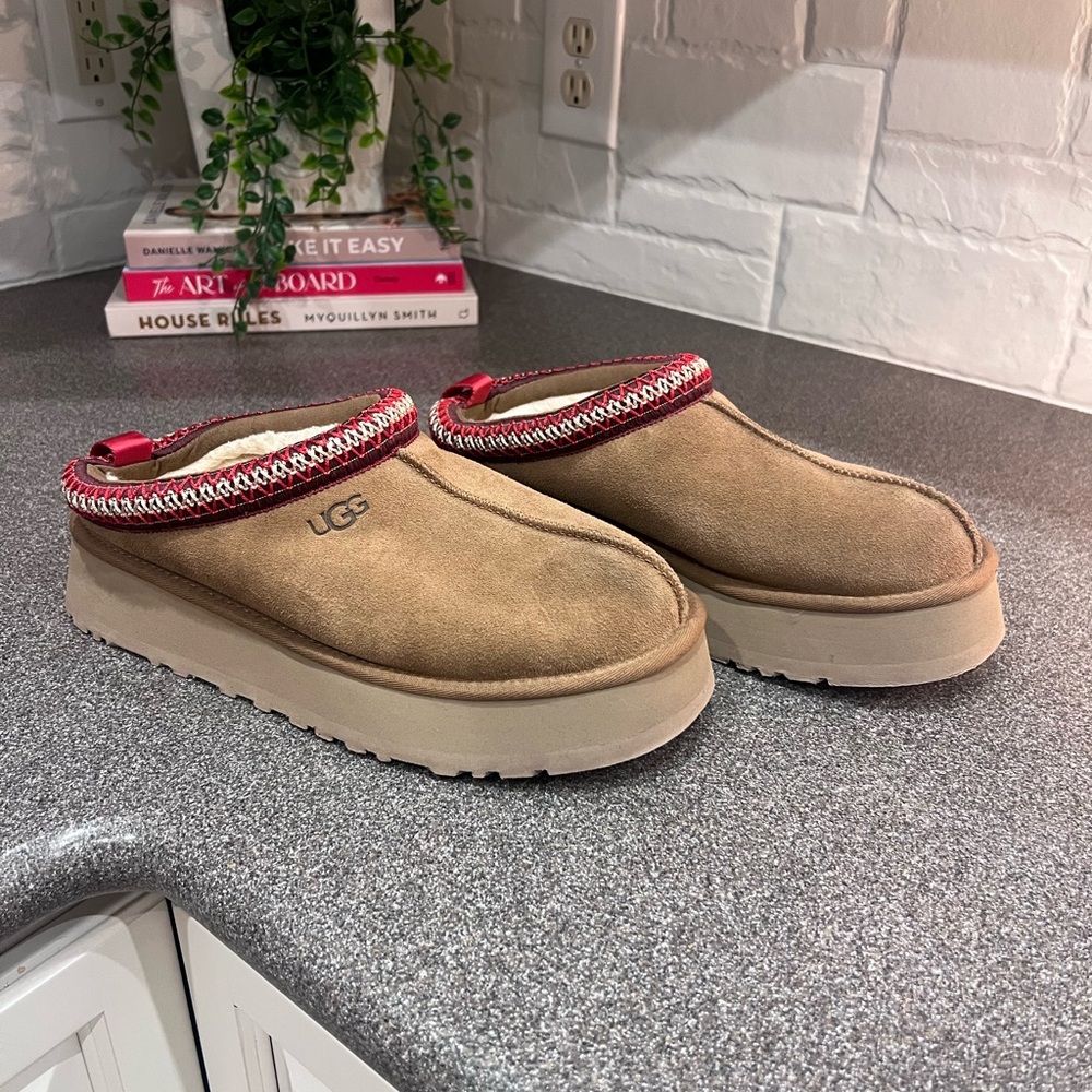 UGG Brown Slippers with Red Accents